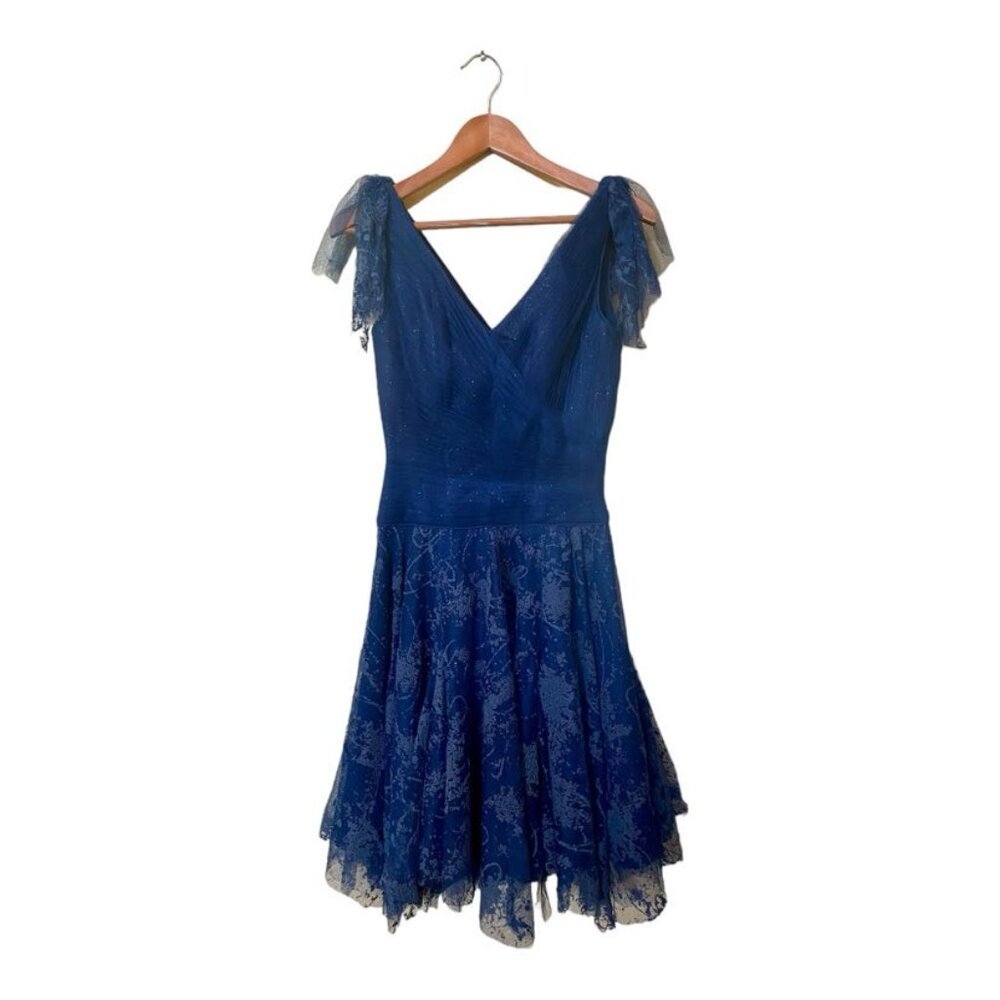 Designer Lourdes Chavez Navy Mesh Cocktail Dress RARE